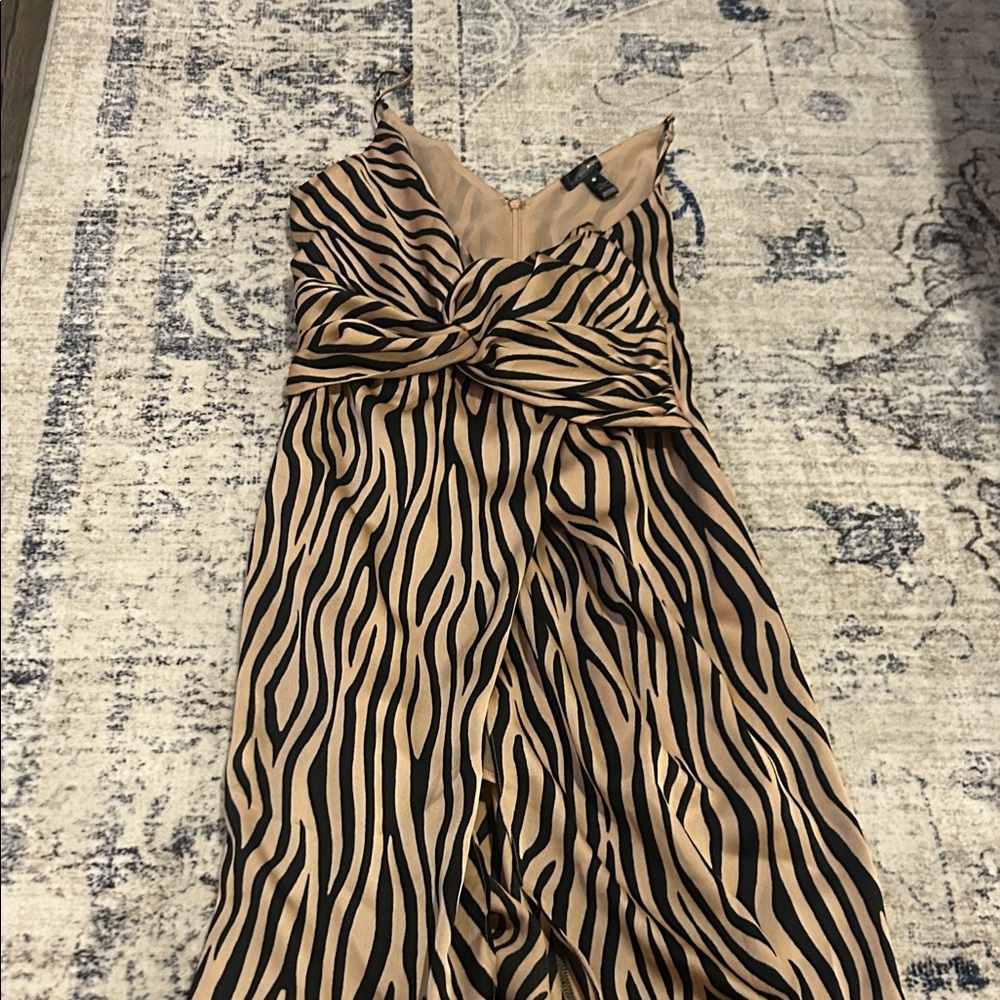 Aqua Strapless Black and Tan Zebra Dress